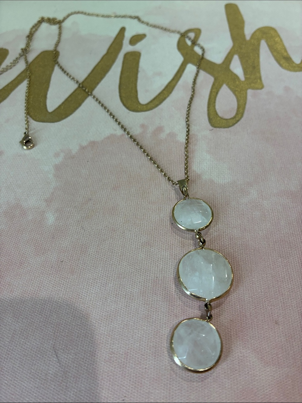Gold-Tone Triple White Stone Pendant Necklace